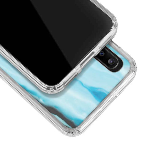 Aqua Blue Marble Ink Galaxy A20 Clear Case